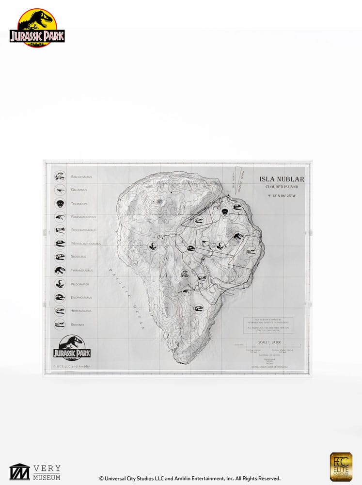 Elite Creature Collectibles Jurassic Park Isla Nublar Topographische Karte