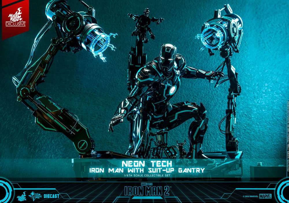 Hot Toys Iron Man 2 Neon Tech Iron Man mit Suit-Up Gantry 1/6 Actionfigur