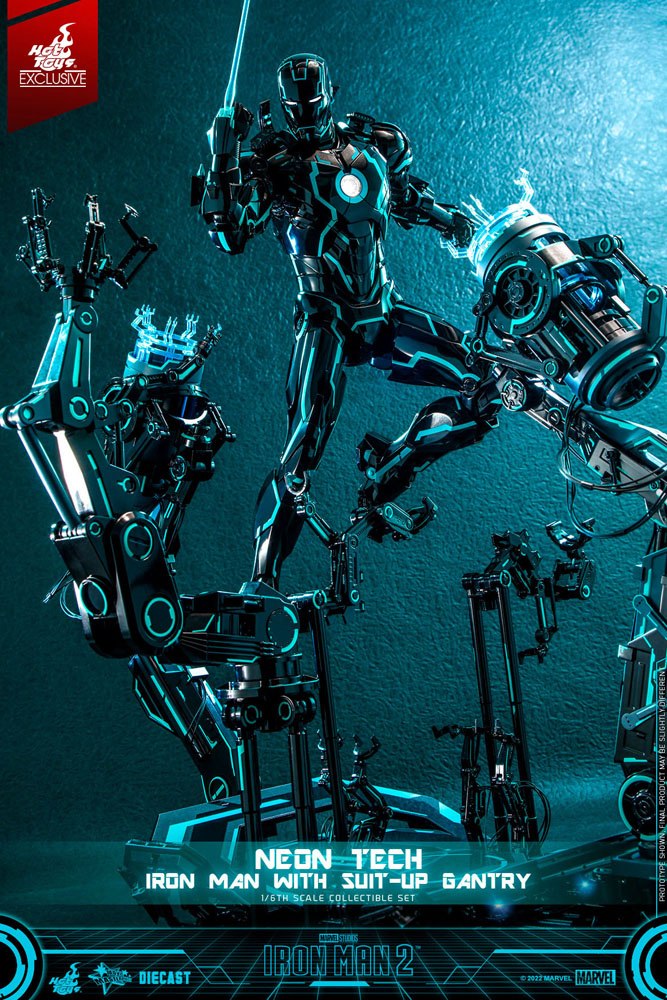 Hot Toys Iron Man 2 Neon Tech Iron Man mit Suit-Up Gantry 1/6 Actionfigur