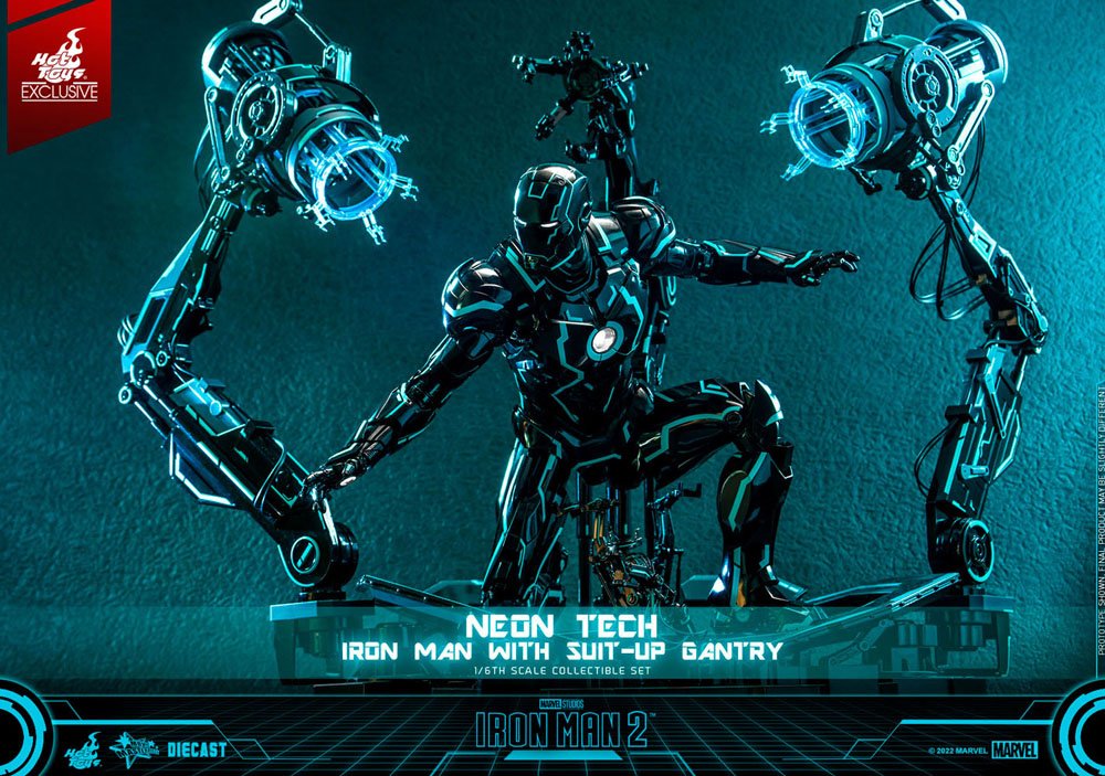 Hot Toys Iron Man 2 Neon Tech Iron Man mit Suit-Up Gantry 1/6 Actionfigur