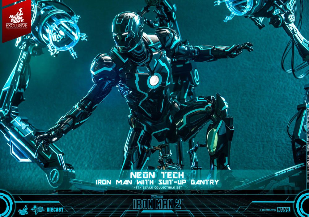 Hot Toys Iron Man 2 Neon Tech Iron Man mit Suit-Up Gantry 1/6 Actionfigur