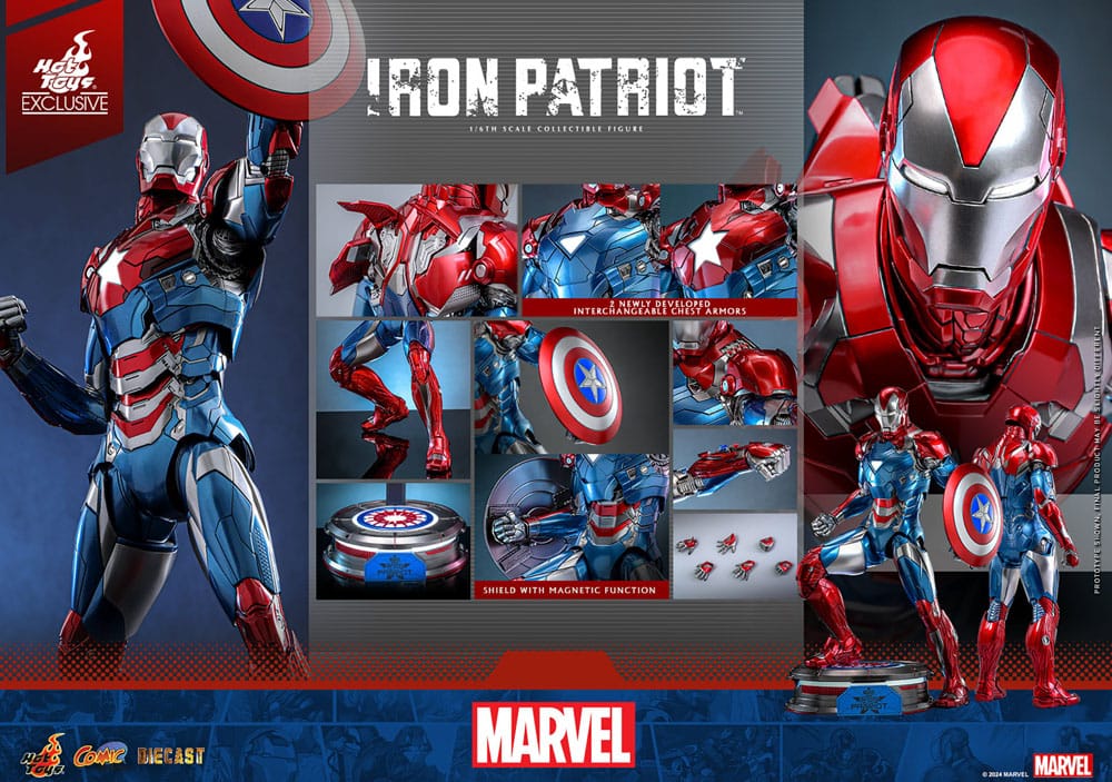 Hot Toys Marvel Comic Iron Patriot Diecast Exclusive 1/6 Masterpiece Actionfigur 32 cm