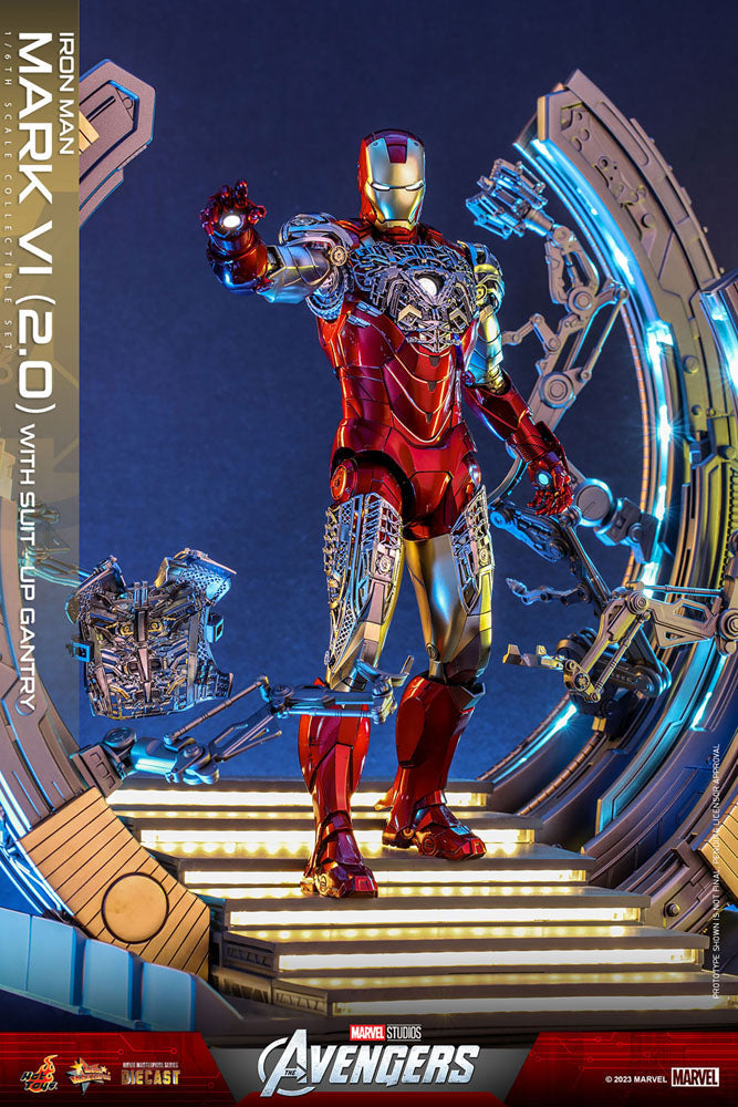 Hot Toys Marvel’s The Avengers Iron Man Mark VI (2.0) mit Suit-Up Gantry Diecast 1/6 Actionfigur