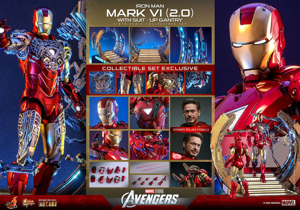 Hot Toys Marvel’s The Avengers Iron Man Mark VI (2.0) mit Suit-Up Gantry Diecast 1/6 Actionfigur