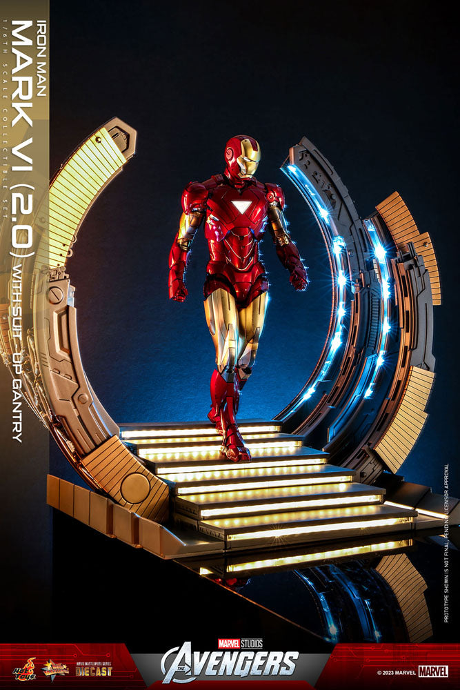 Hot Toys Marvel’s The Avengers Iron Man Mark VI (2.0) mit Suit-Up Gantry Diecast 1/6 Actionfigur