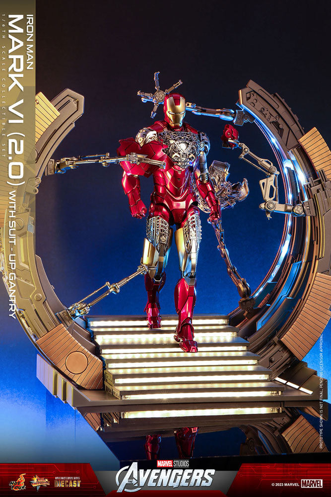 Hot Toys Marvel’s The Avengers Iron Man Mark VI (2.0) mit Suit-Up Gantry Diecast 1/6 Actionfigur