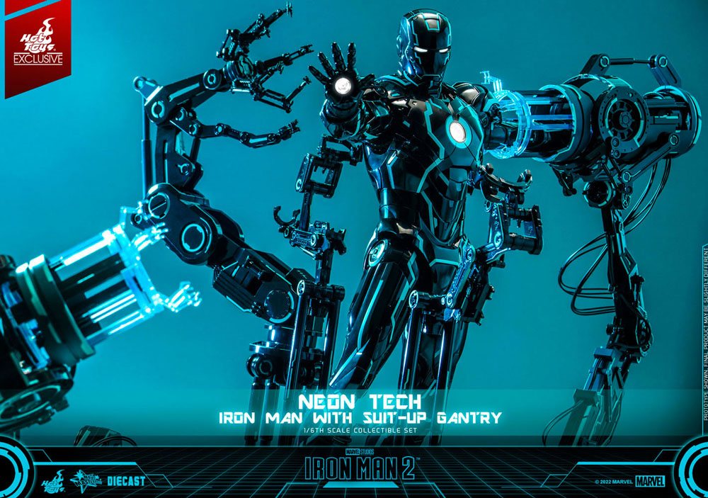Iron Man 2 Actionfigur 1/6 Neon Tech Iron Man mit Suit-Up Gantry 32 cm Hot Toys