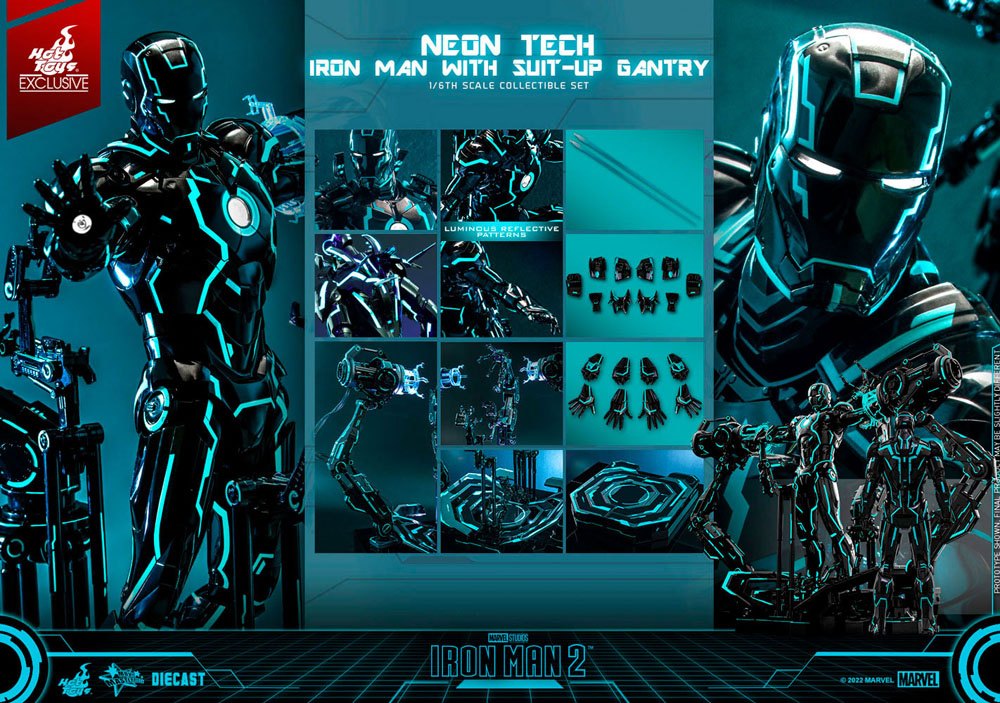 Iron Man 2 Actionfigur 1/6 Neon Tech Iron Man mit Suit-Up Gantry 32 cm Hot Toys