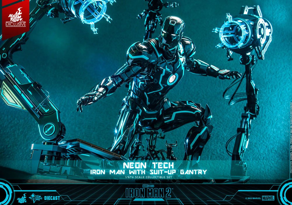 Iron Man 2 Actionfigur 1/6 Neon Tech Iron Man mit Suit-Up Gantry 32 cm Hot Toys