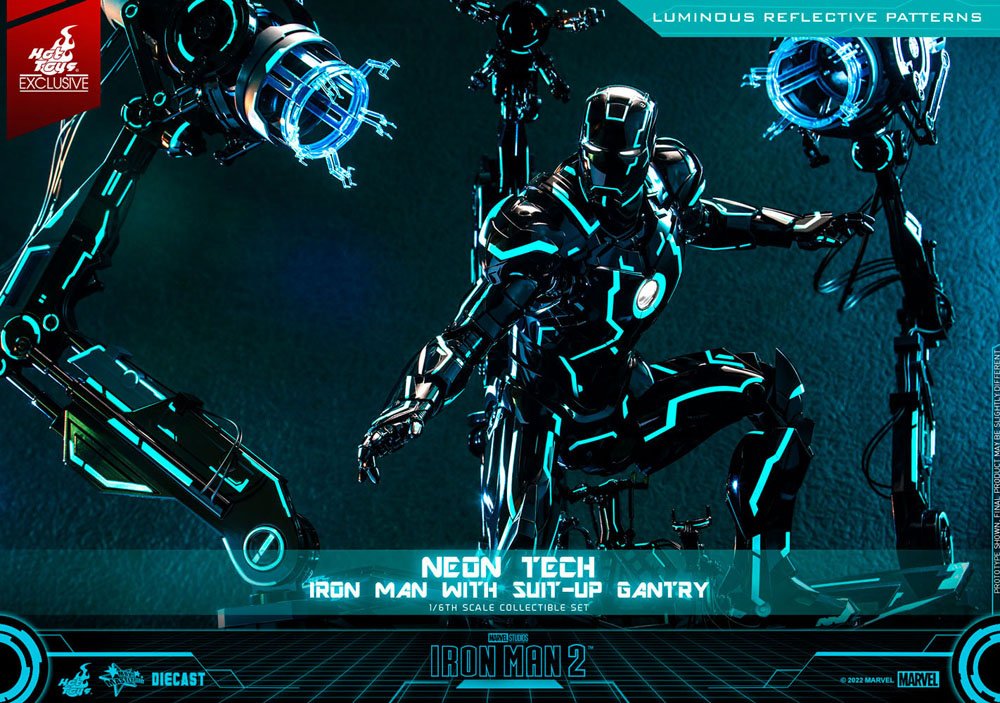 Iron Man 2 Actionfigur 1/6 Neon Tech Iron Man mit Suit-Up Gantry 32 cm Hot Toys