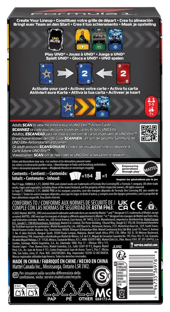 Mattel Formula 1 UNO Elite F1 Starter-Set Kartenspiel