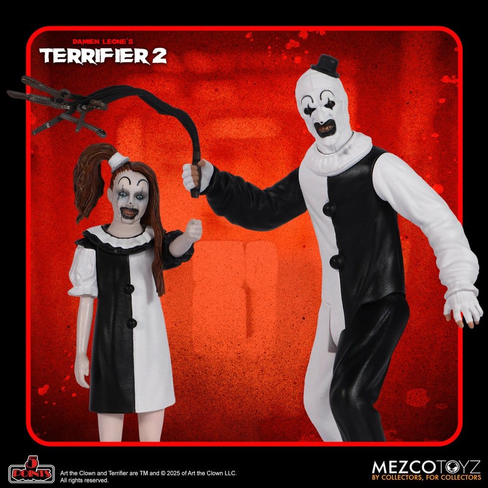 Mezco Toys Terrifier 2 5 Points Art the Clown and The Little Pale Girl Actionfigur