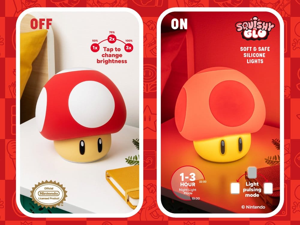 Paladone Products Super Mario Super Mushroom SquishyGlo Rechargeable Silikon-Leuchte