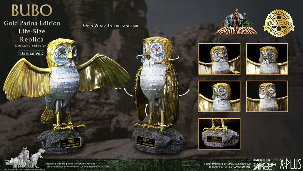 Star Ace Toys Kampf der Titanen Statue Ray Harryhausens Bubo Gold Patina Edition Deluxe Ver.