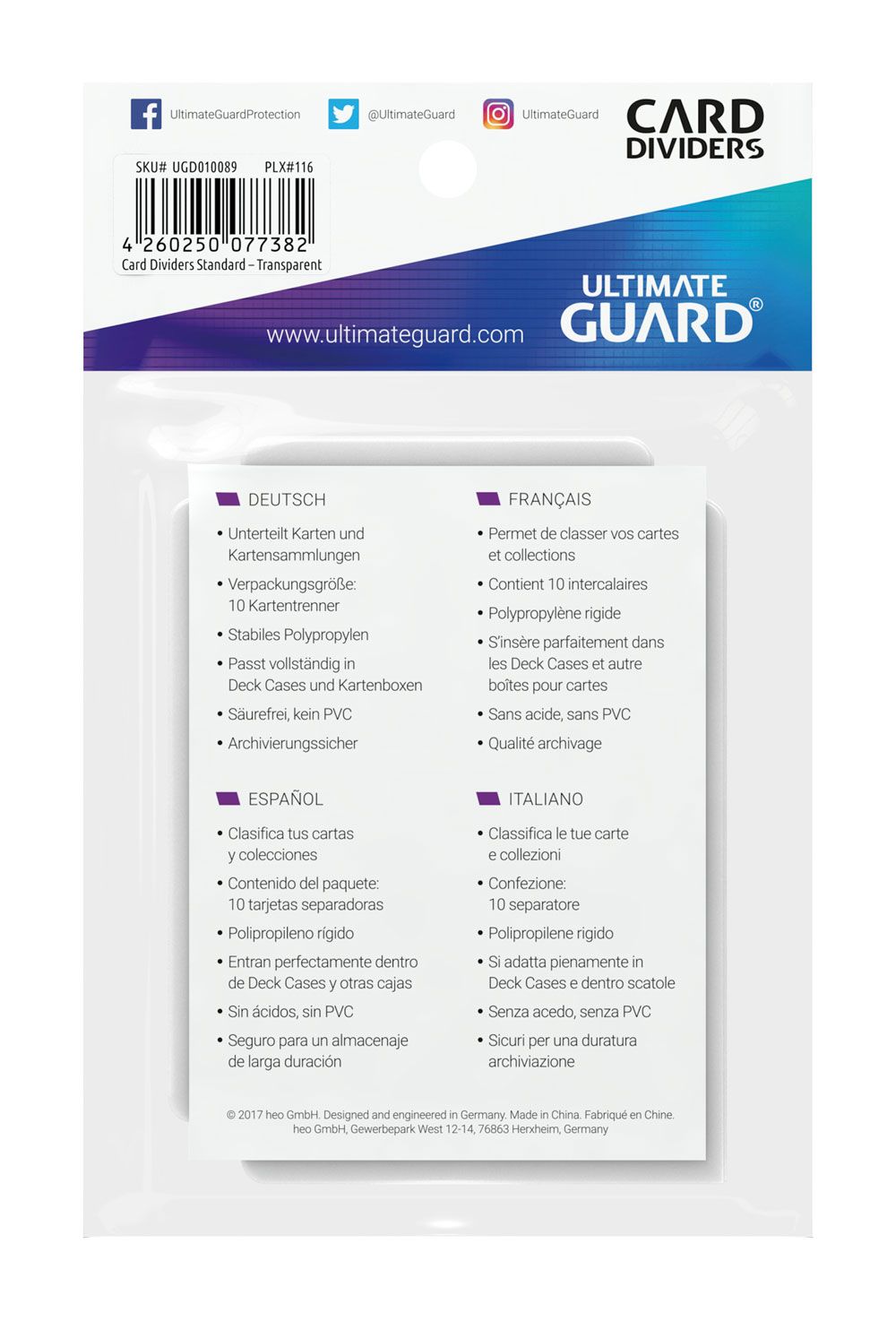 Ultimate Guard Ultimate Guard Card Dividers Standard Size (10) - Transparent