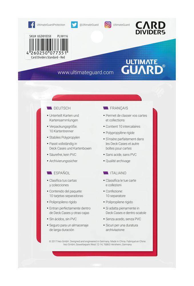 Ultimate Guard Ultimate Guard Card Dividers Standard Size (10) - Red