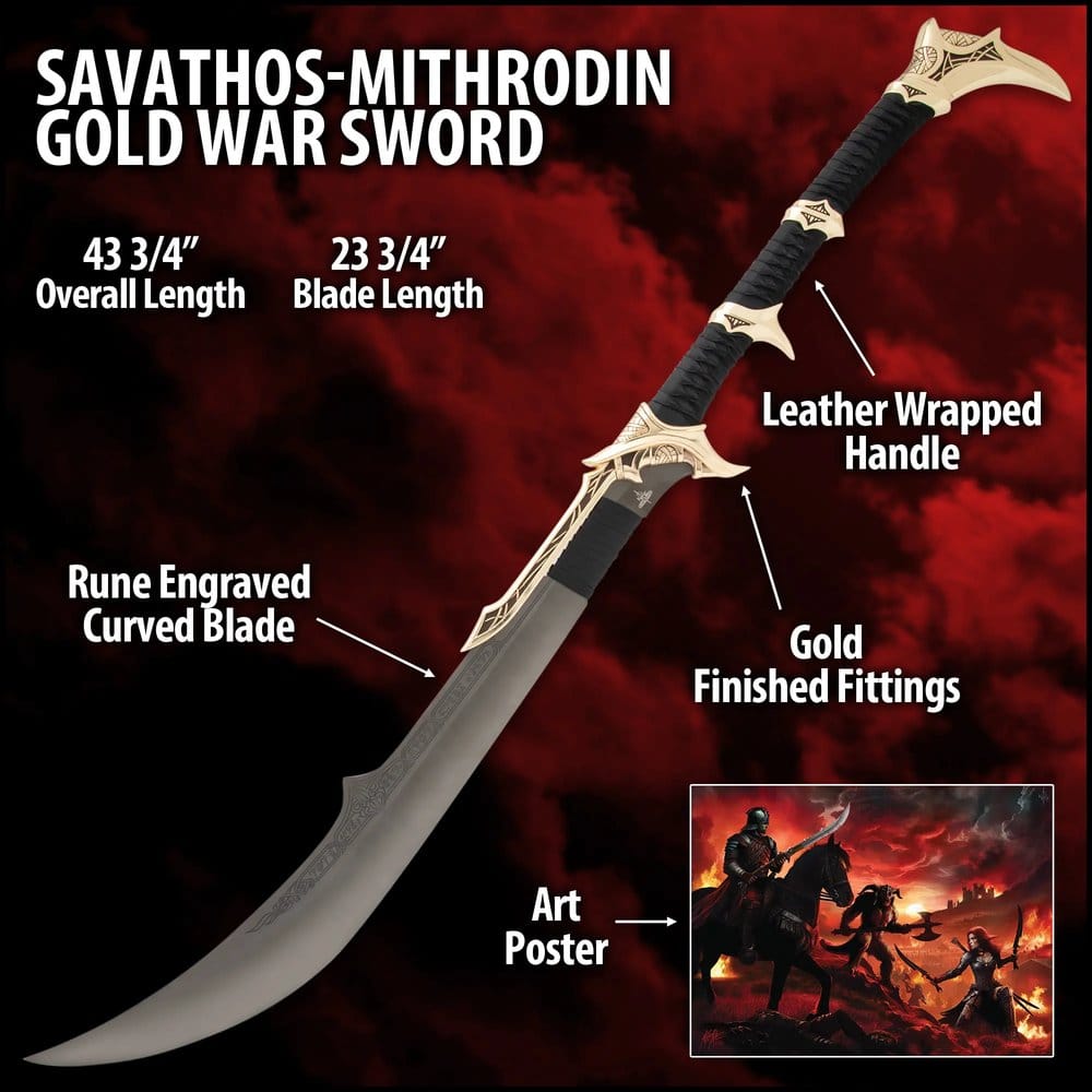 United Cutlery Swords of the Ancients Kit Rae Savathos-Mithrodin Kriegsschwert Gold Version Replik