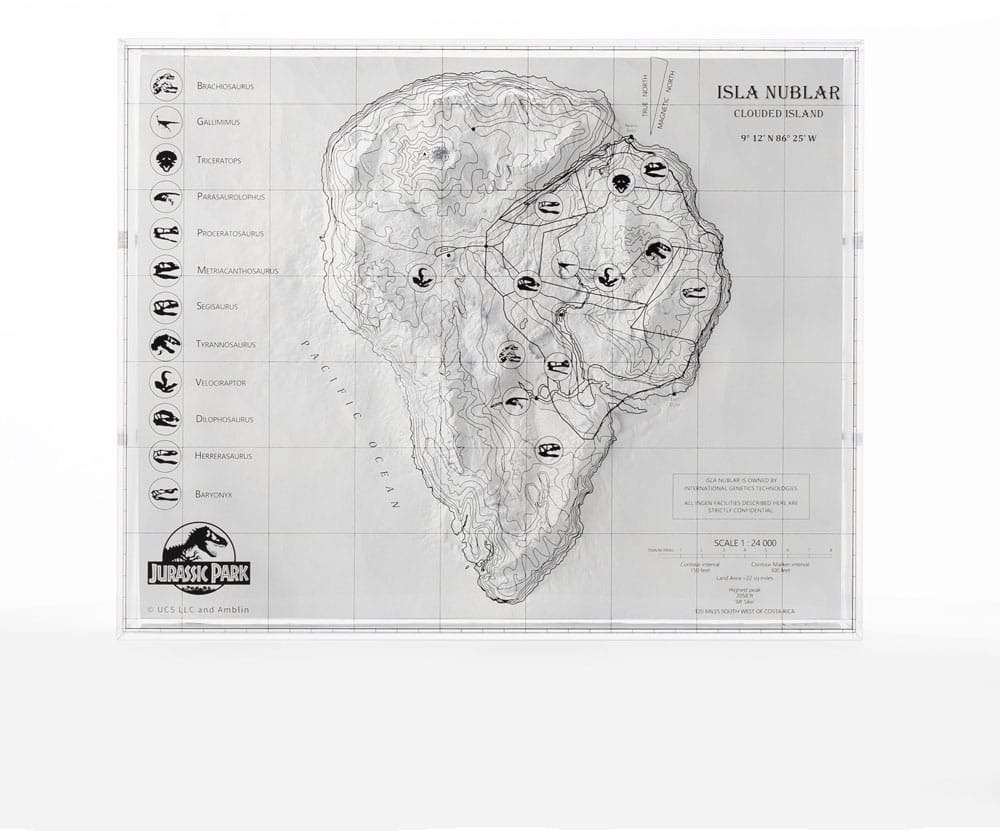 Elite Creature Collectibles Jurassic Park Isla Nublar Topographische Karte