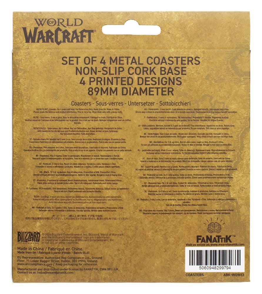 FaNaTtik World Of Warcraft 4er-Pack Bedrucktes Metall Untersetzer