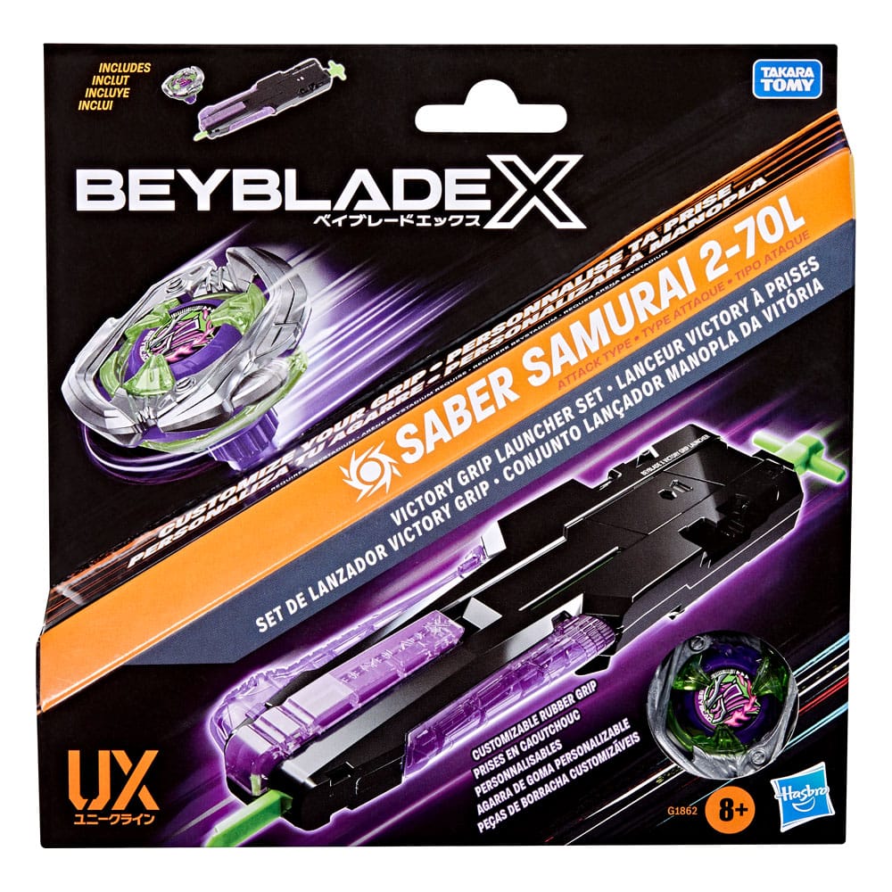 Hasbro Beyblade X Victory Grip Starter Set Saber Samurai 2-70L Right-Spin Attack类型
