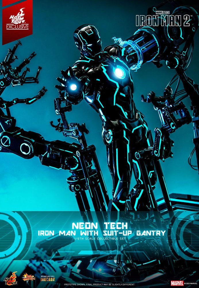 Hot Toys Iron Man 2 Neon Tech Iron Man mit Suit-Up Gantry 1/6 Actionfigur