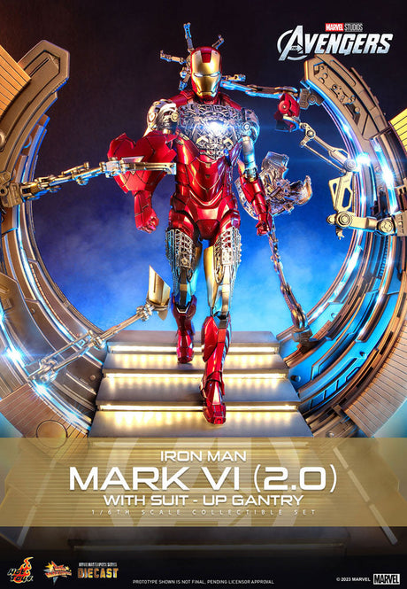 Hot Toys Marvel’s The Avengers Iron Man Mark VI (2.0) mit Suit-Up Gantry Diecast 1/6 Actionfigur