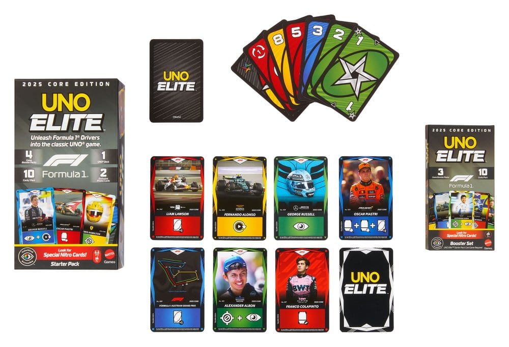 Mattel Formula 1 F1 UNO Elite Booster-Set Kartenspiel