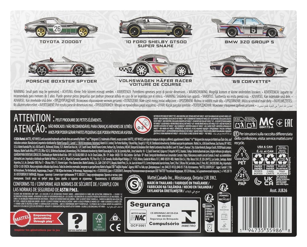 Mattel Hot Wheels Silver Series ZAMAC Die-Cast 6er-Pack 1/64 Fahrzeuge
