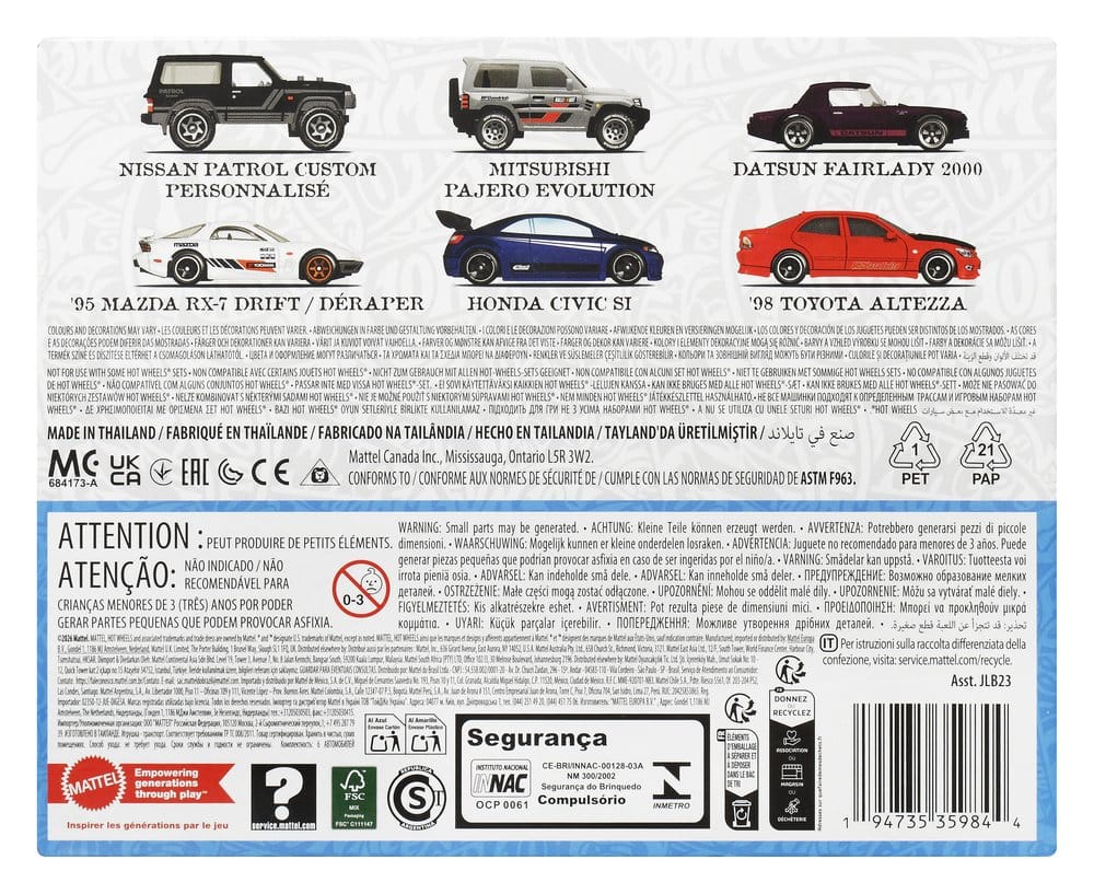 Mattel Hot Wheels Streets of Japan Silver Series 6er-Pack 1/64 Die-Cast Fahrzeuge