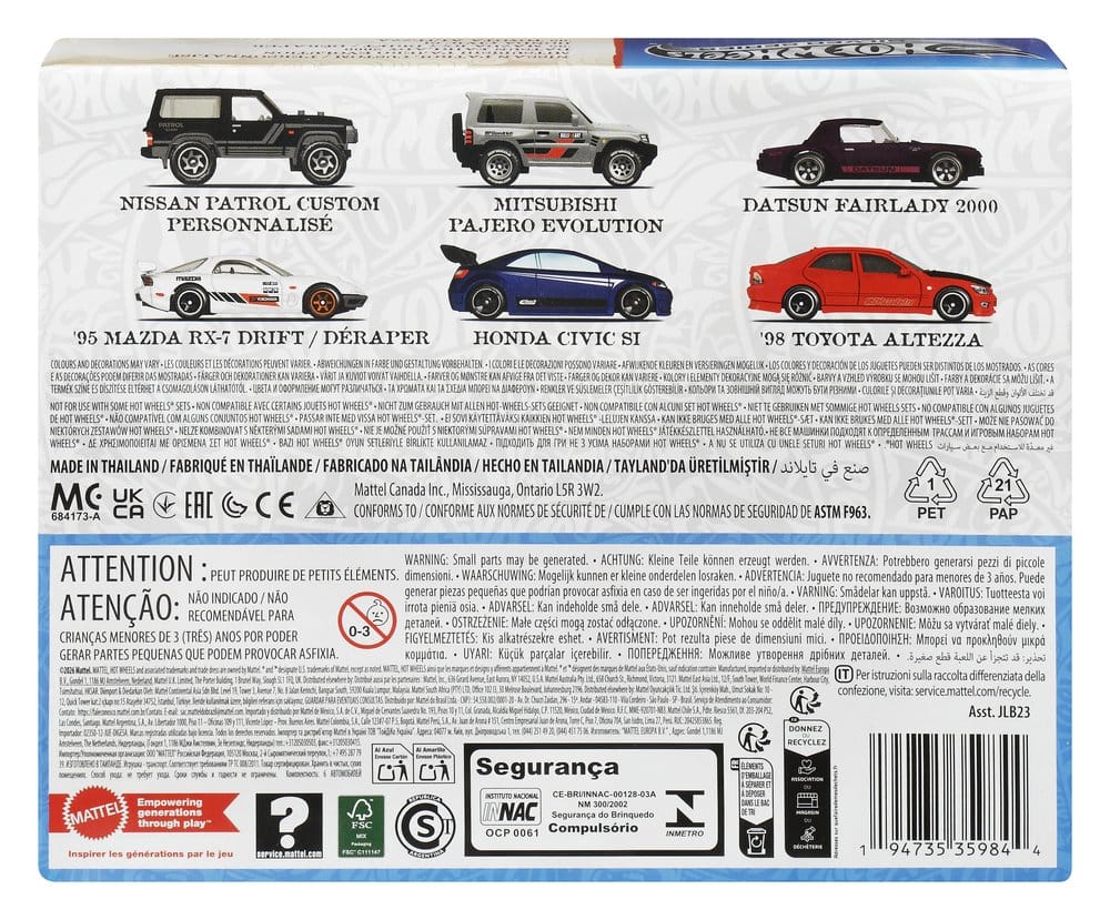 Mattel Hot Wheels Streets of Japan Silver Series 6er-Pack 1/64 Die-Cast Fahrzeuge