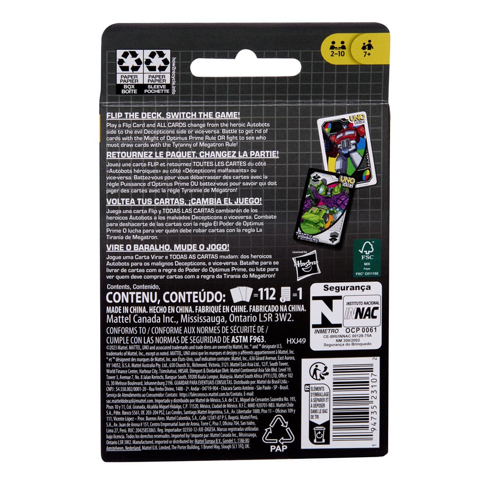 Mattel Transformers UNO Flip Kartenspiel