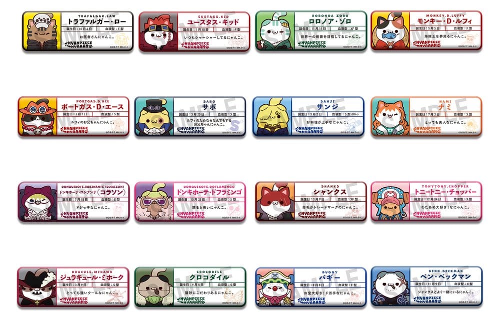 Megahouse One Piece Mega Cat Project NyanPieceNyan! Name Collection Metallabzeichen Blind Box Display (16) (Repeat)