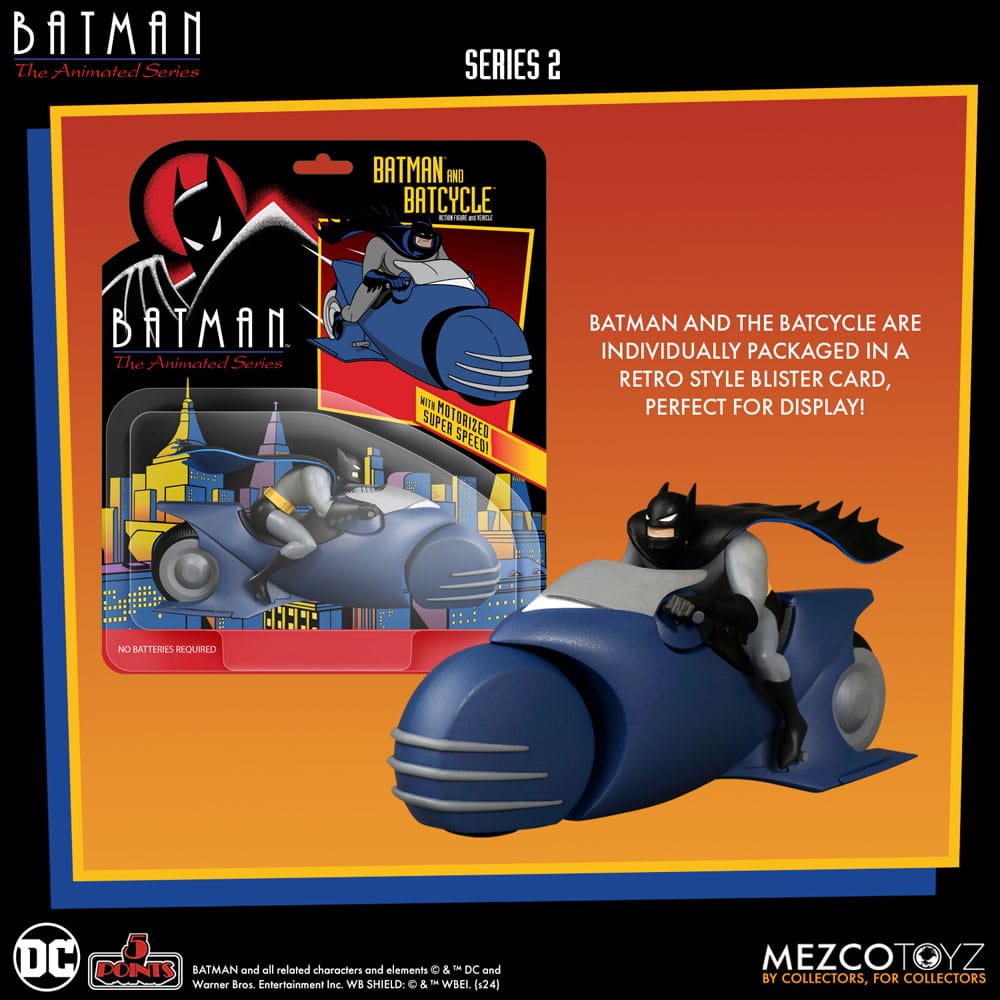 Mezco Toys Batman the Animated Series 2 Batman & Batcycle 5 Points Actionfigur Fahrzeug