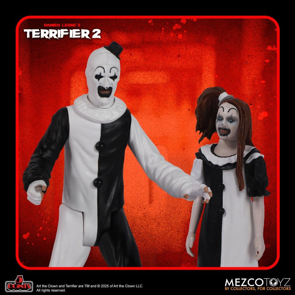 Mezco Toys Terrifier 2 5 Points Art the Clown and The Little Pale Girl Actionfigur