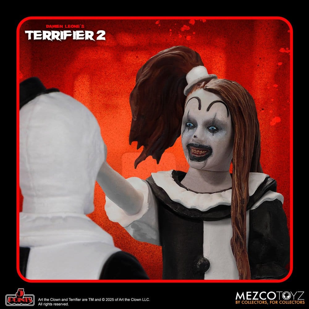 Mezco Toys Terrifier 2 5 Points Art the Clown and The Little Pale Girl Actionfigur