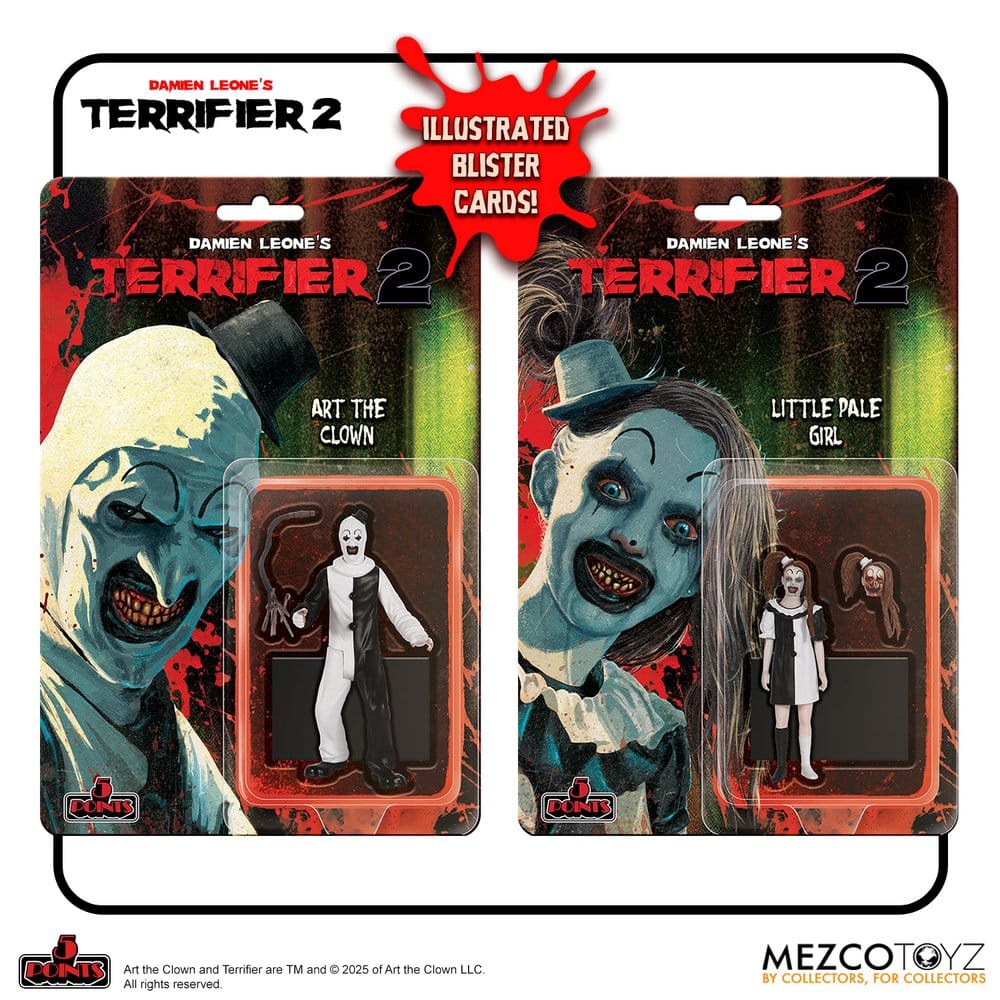 Mezco Toys Terrifier 2 5 Points Art the Clown and The Little Pale Girl Actionfigur