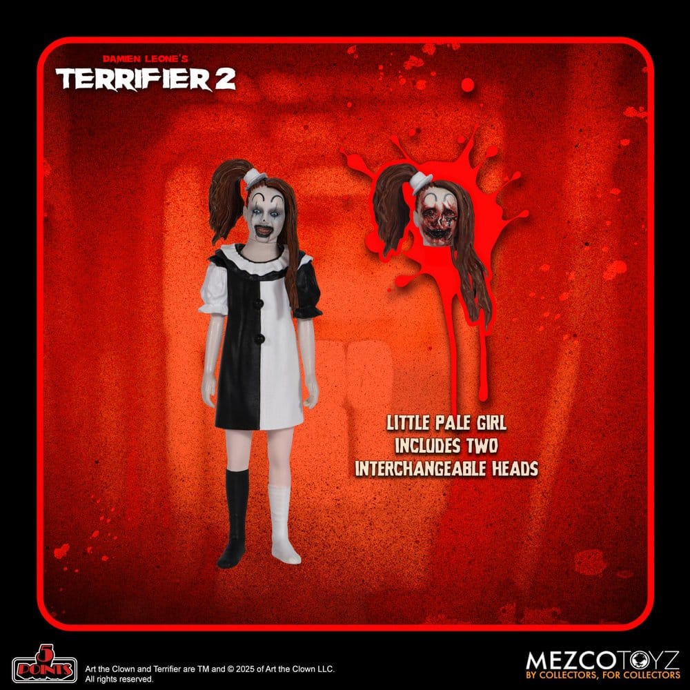 Mezco Toys Terrifier 2 5 Points Art the Clown and The Little Pale Girl Actionfigur