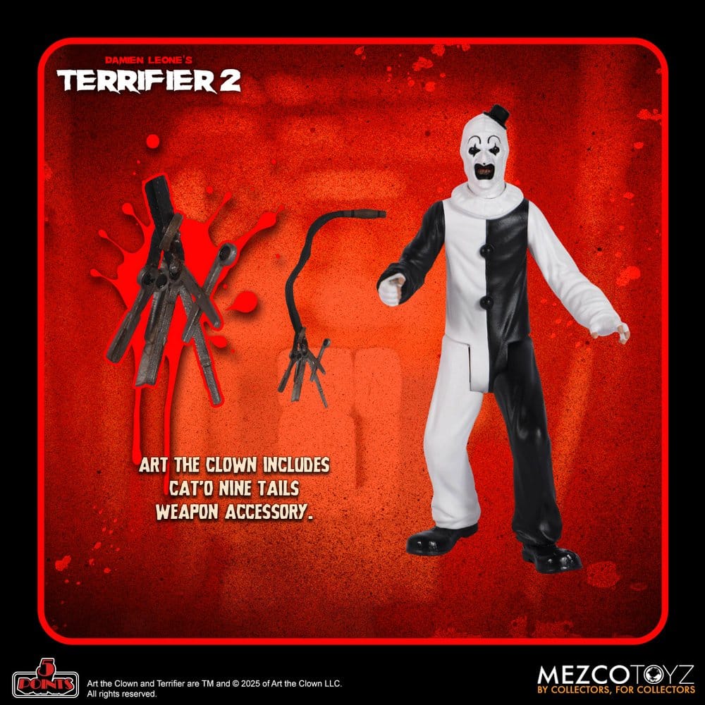 Mezco Toys Terrifier 2 5 Points Art the Clown and The Little Pale Girl Actionfigur