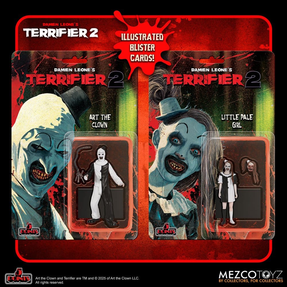 Mezco Toys Terrifier 2 5 Points Art the Clown and The Little Pale Girl Actionfigur