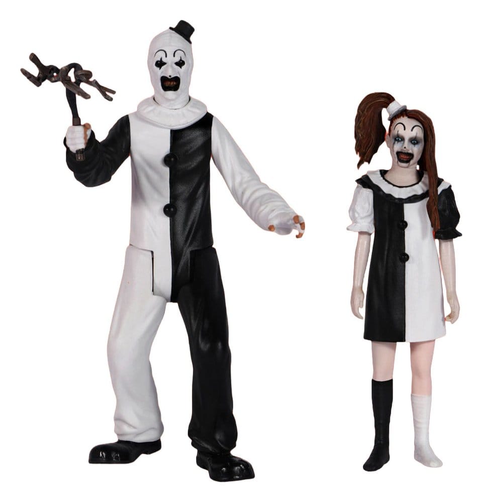 Mezco Toys Terrifier 2 5 Points Art the Clown and The Little Pale Girl Actionfigur