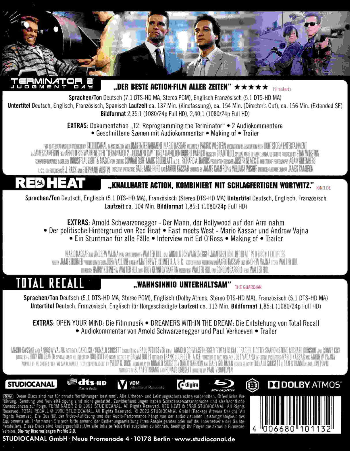 Studiocanal Arnold Schwarzenegger Collection UNCUT Blu-ray Terminator/Red Heat/Total Recall