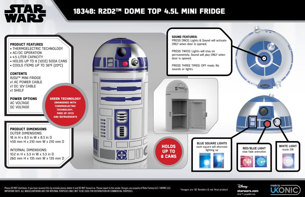 Ukonic Star Wars R2D2 Thermoelectric Cooler Mini Kühlschrank