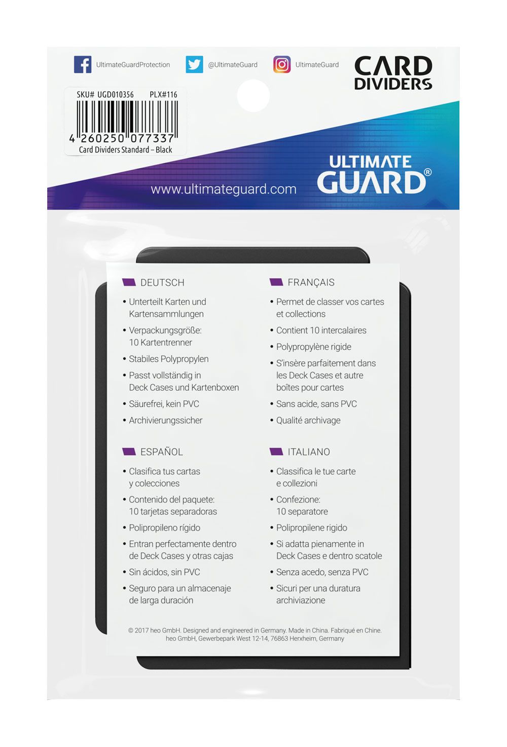 Ultimate Guard Ultimate Guard Card Dividers Standard Size (10) - Black