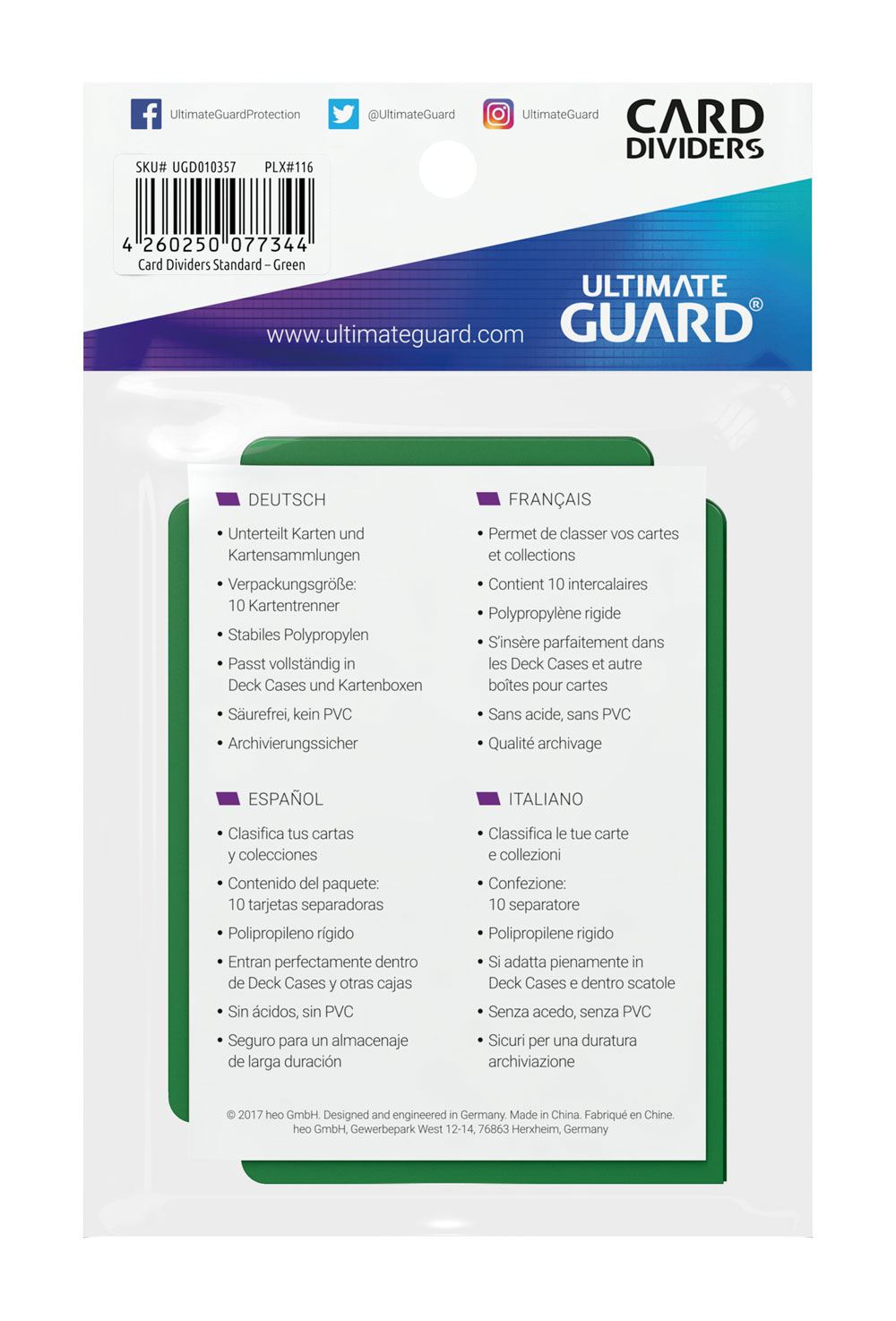 Ultimate Guard Ultimate Guard Card Dividers Standard Size (10) - Green