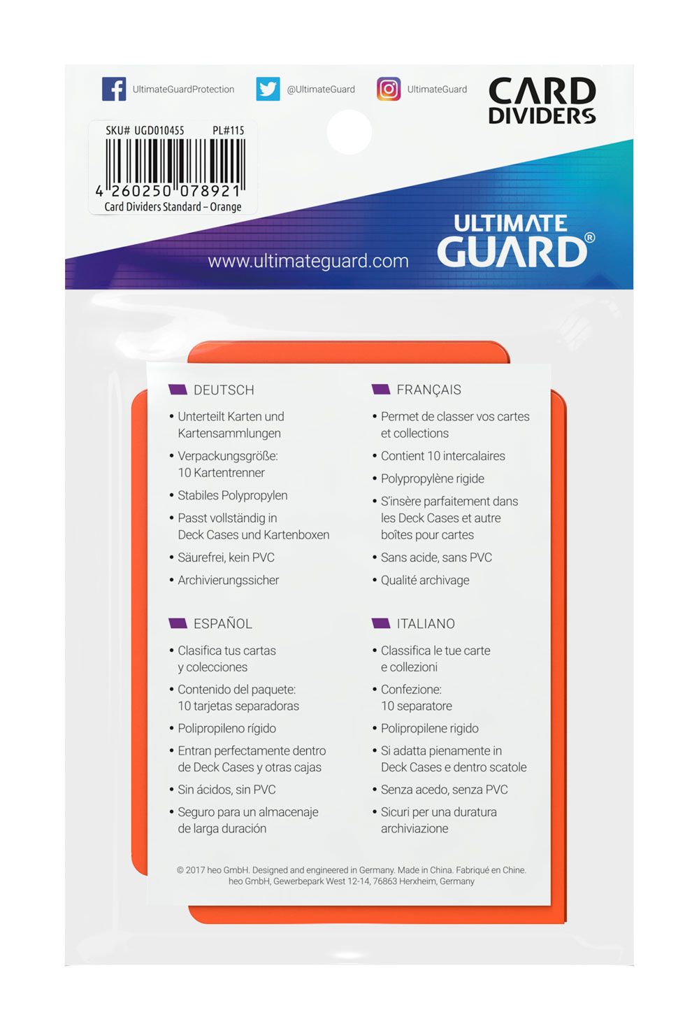 Ultimate Guard Ultimate Guard Card Dividers Standard Size (10) - Orange