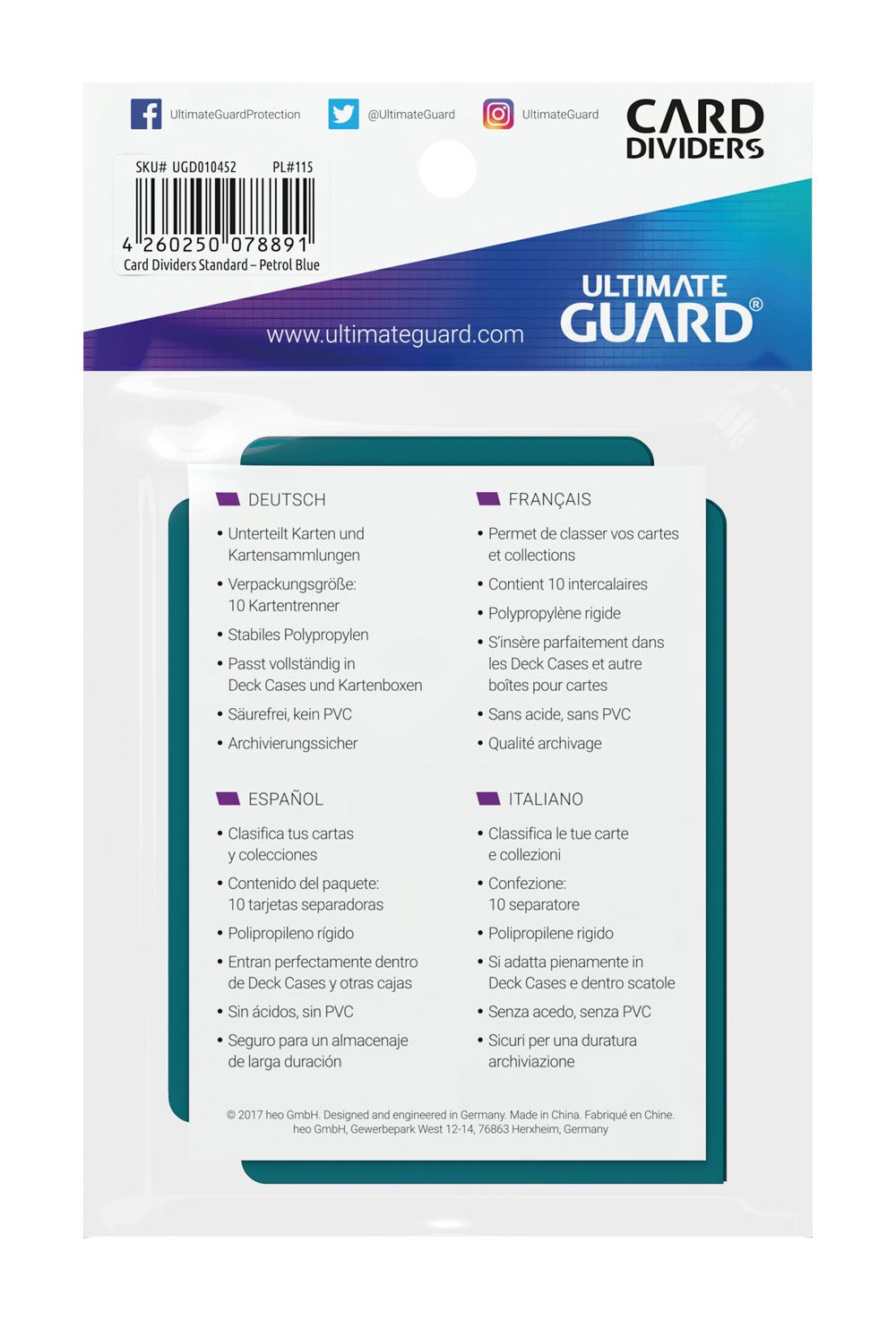 Ultimate Guard Ultimate Guard Card Dividers Standard Size (10) - Petrol