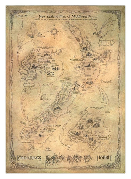 Weta Workshop Der Hobbit New Zealand Map of Middle Earth Kunstdruck