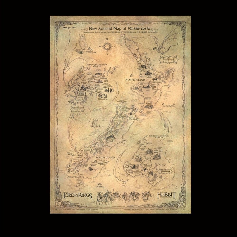 Weta Workshop Der Hobbit New Zealand Map of Middle Earth Kunstdruck