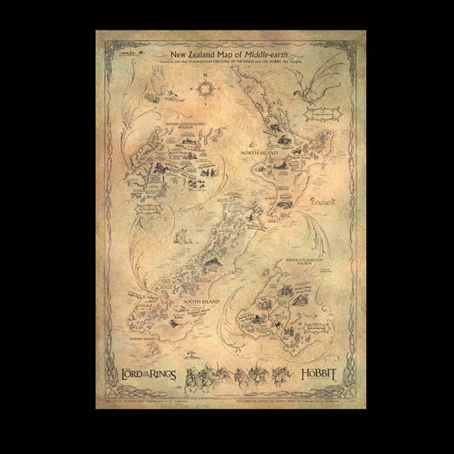 Weta Workshop Der Hobbit New Zealand Map of Middle Earth Kunstdruck