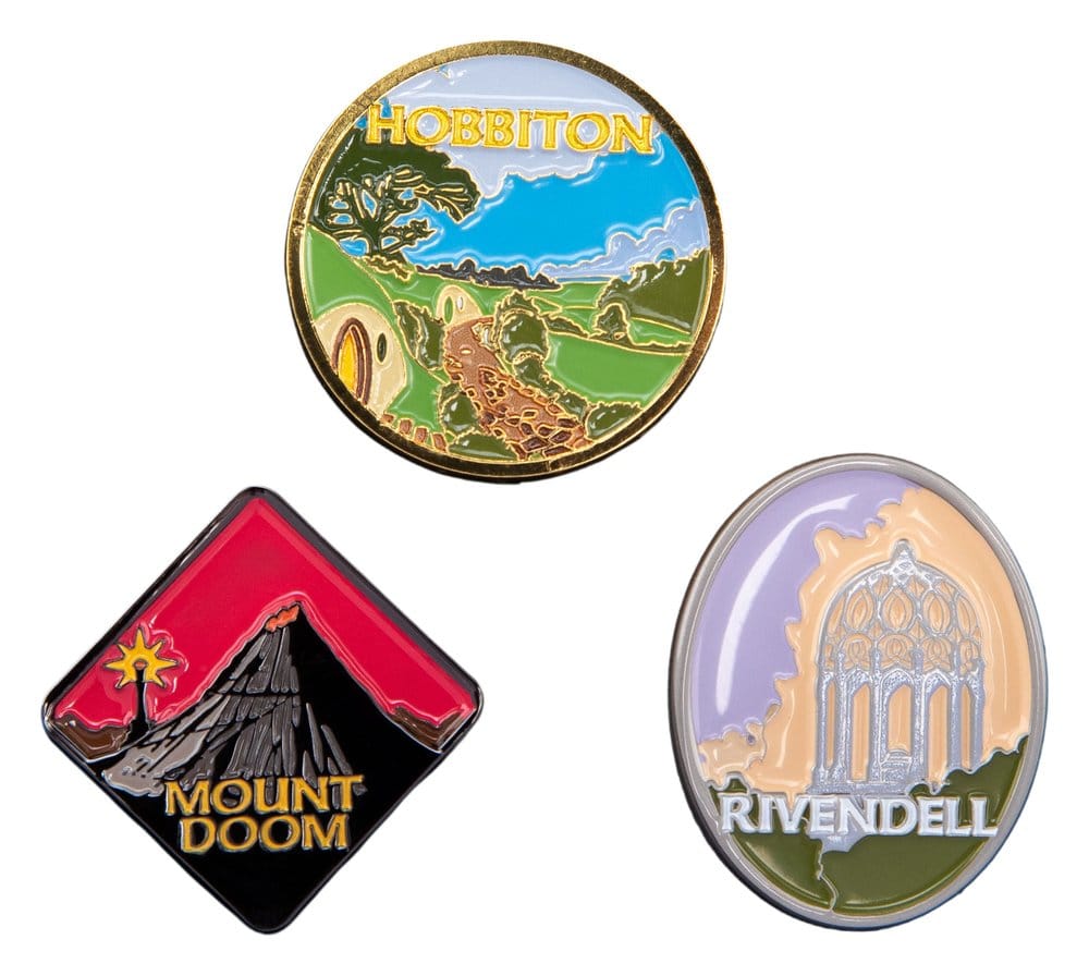 Weta Workshop Herr der Ringe Trilogie Hobbiton, Rivendell & Mount Doom Pin-Set